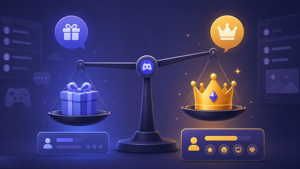Discord Nitro会员与免费版功能对比示意图