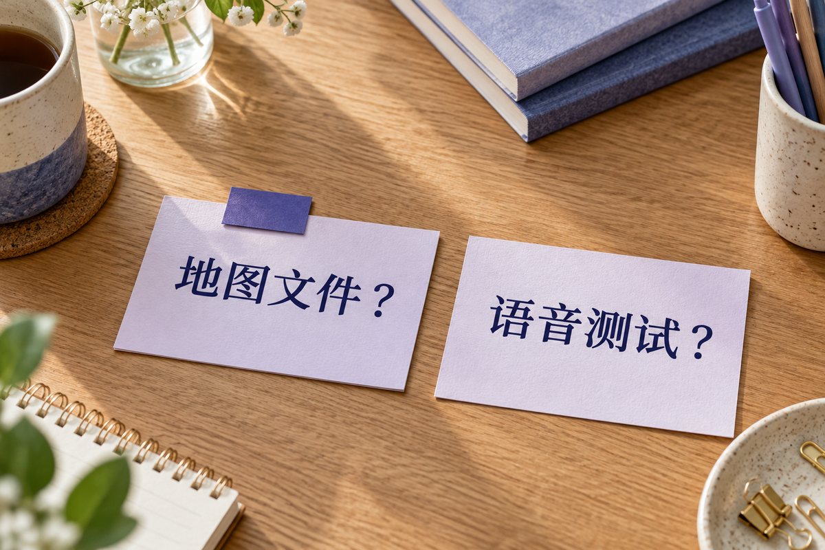 地图文件和语音测试两张问题卡,标记放在地图文件卡旁